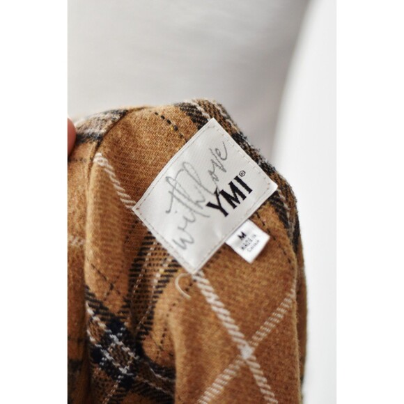 With Love Ymi Fleece Shacket Woman's M Y2K Brown Tan Plaid Bella Swan Granola - Picture 6 of 8